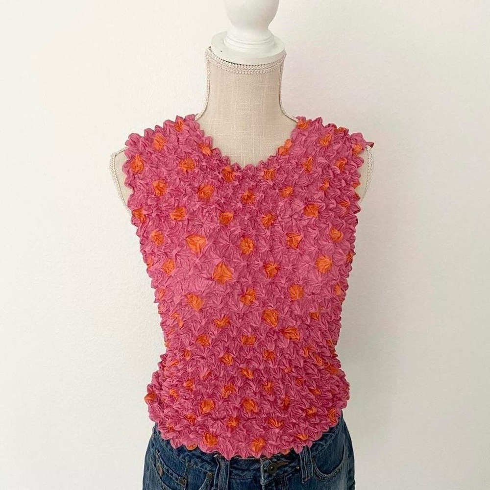 Textured Pink Floral Sleeveless Top